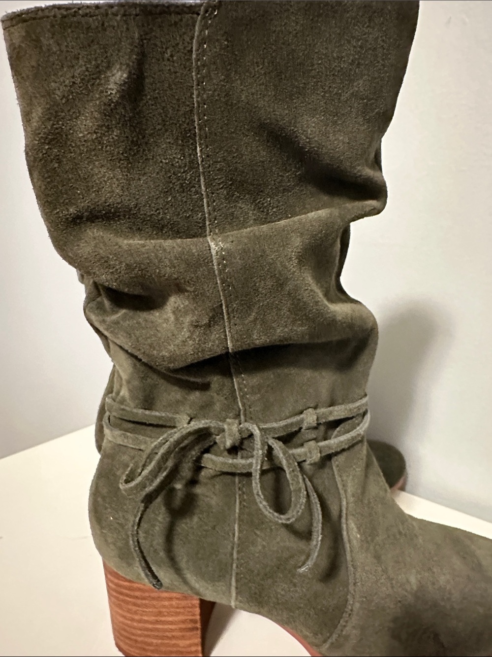 Violet & Red Suede Slouch Boot — Olive Green, Sz 8 - Picture 9 of 11